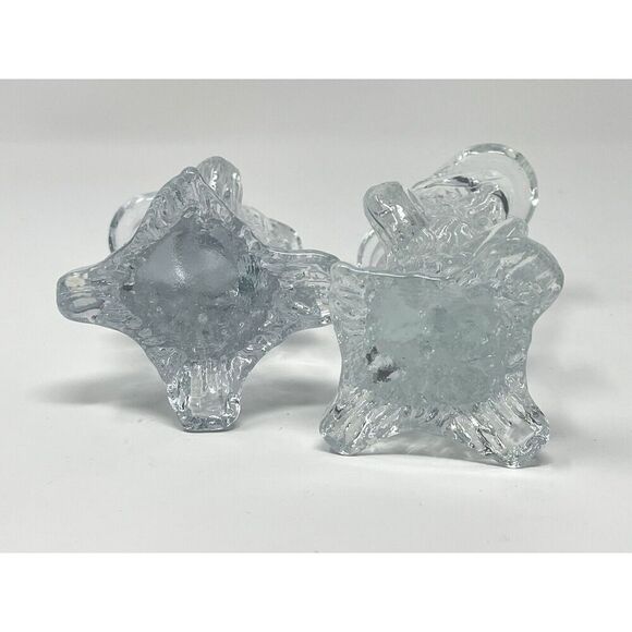 Swedish Art Glass Tree Stump Candle Sticks Holders Clear MCM Vintage 5" Set Of 2 - Picture 4 of 5